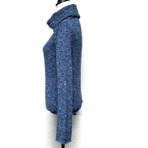 Express Vintage 90s Blue Wool Speckled Knit Flare Sleeve Turtleneck Sweater S - Picture 6 of 9